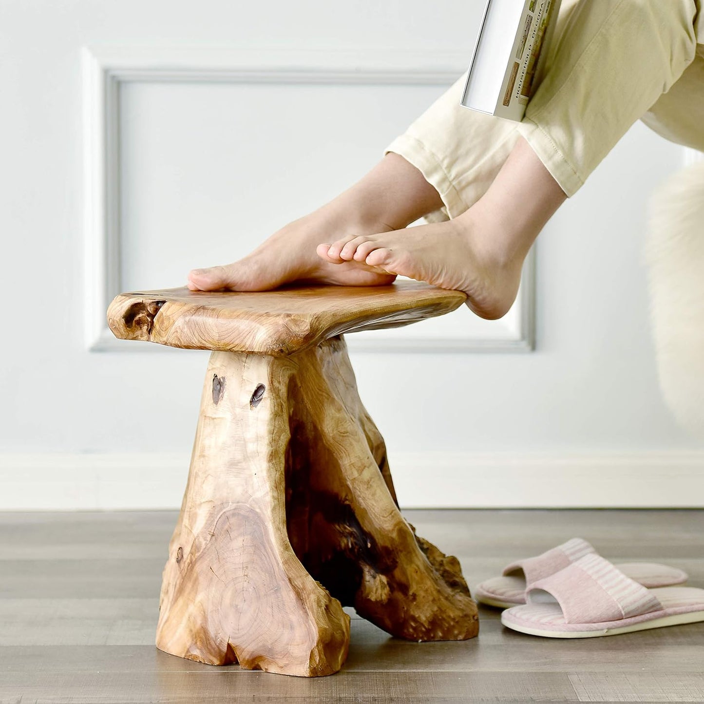 WELLAND Tree Stump Stool Live Edge, Natural Edge Side Table, Plant Stand, Nightstand, Mushroom Stool