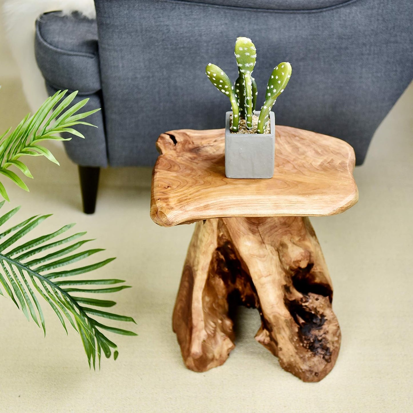 WELLAND Tree Stump Stool Live Edge, Natural Edge Side Table, Plant Stand, Nightstand, Mushroom Stool